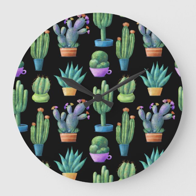 Färgfull Cacti: Sömlös design. Stor Klocka (Framsida)