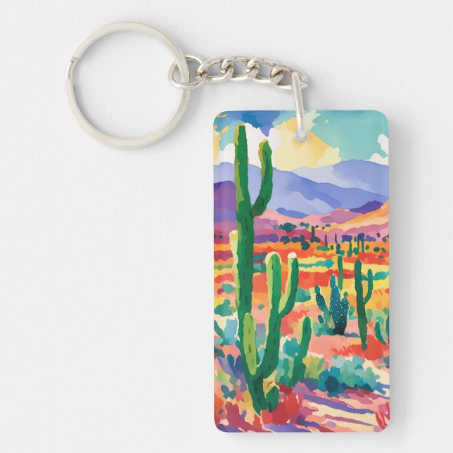 Färgfull Cactus Keychain (Framsidan)
