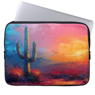 Färgfull Cactus Painting Desert liggande Laptop Fodral