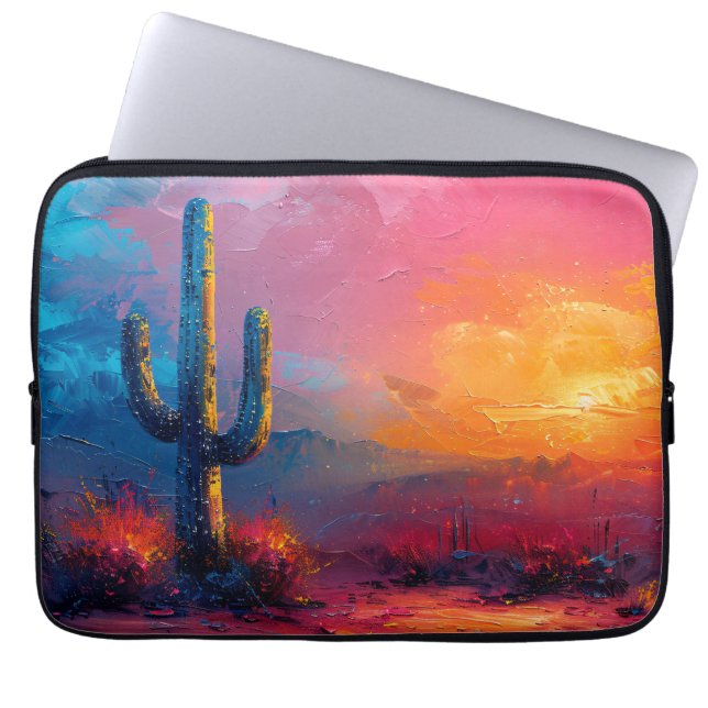 Färgfull Cactus Painting Desert liggande Laptop Fodral (Framsidan)