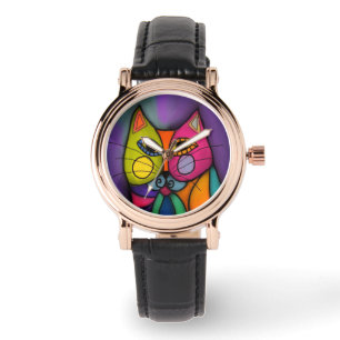 Färgfull Calico Cat Abstrakt Art för Bära Armbandsur