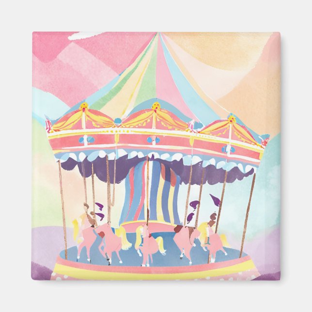 Färgfull Carousel Magnet - Whimsical Merry-Go-Roun (Framsidan)