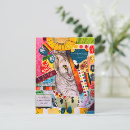 Färgfull Cat Collage med blandade media Tack Kort