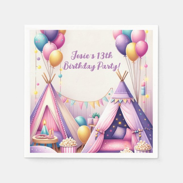Färgfull charming Teepee Birthday Sleepover Party Pappersservett (Framsidan)