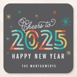 Färgfull Cheers till 2025 Starbursts Gott nytt år Underlägg Papper Kvadrat