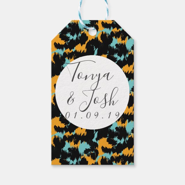 Färgfull Cheetah Skriv ut Mönster Modern Bröllop Presentetikett (Framsidan)