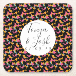 Färgfull Cheetah Skriv ut Mönster Modern Bröllop Underlägg Papper Kvadrat