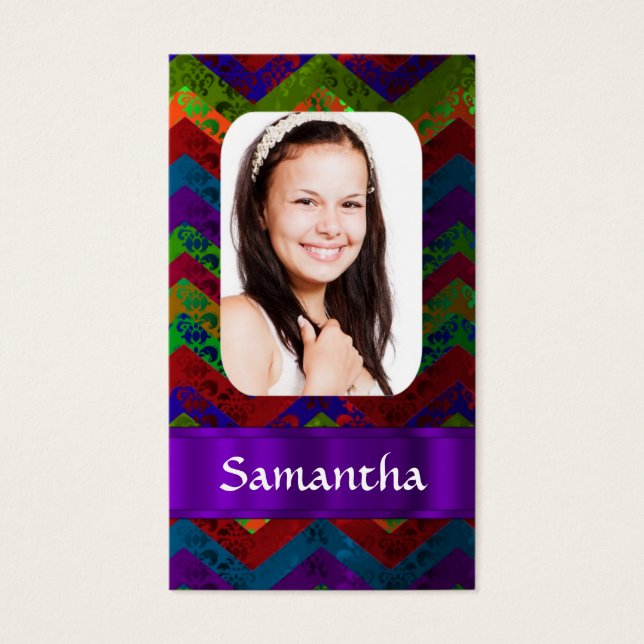 Färgfull chevron-fotomall visitkort (Framsidan)