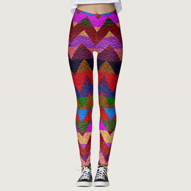 Färgfull Chevron Modern Leather #12 Leggings (Framsida)
