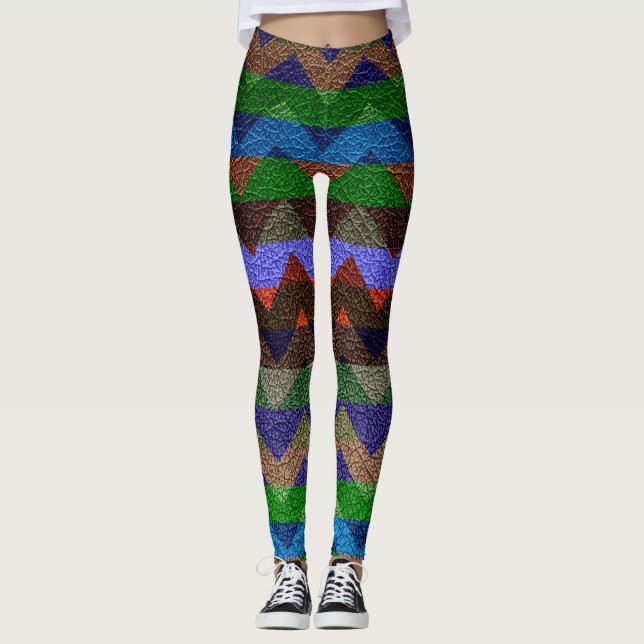 Färgfull Chevron Modern Leather #19 Leggings (Framsida)