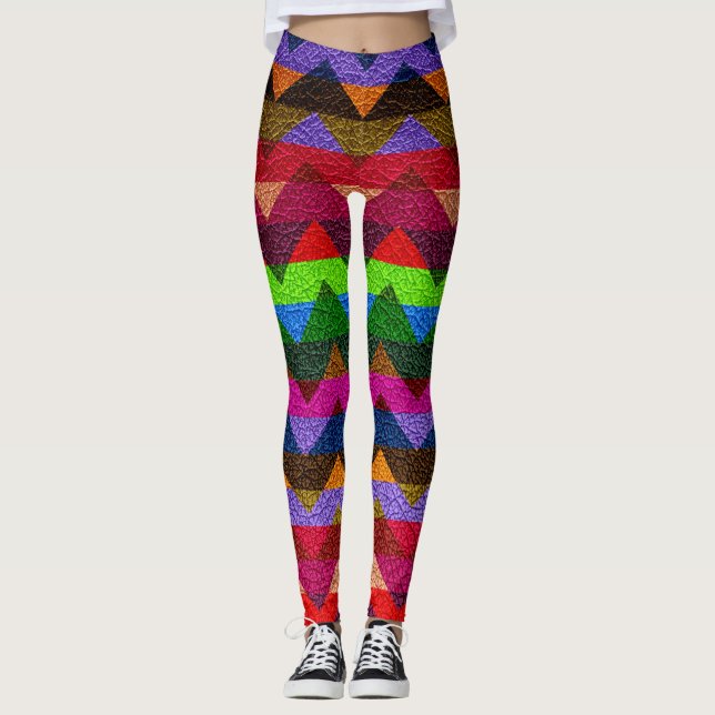 Färgfull Chevron Modern Leather #21 Leggings (Framsida)