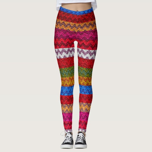 Färgfull Chevron Modern Leather #24 Leggings (Framsida)