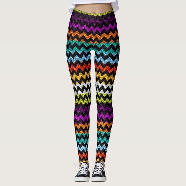 Färgfull Chevron Modern Leather #31 Leggings (Framsida)