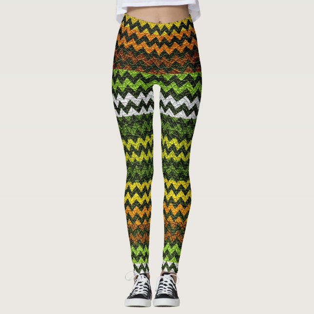 Färgfull Chevron Modern Leather #32 Leggings (Framsida)