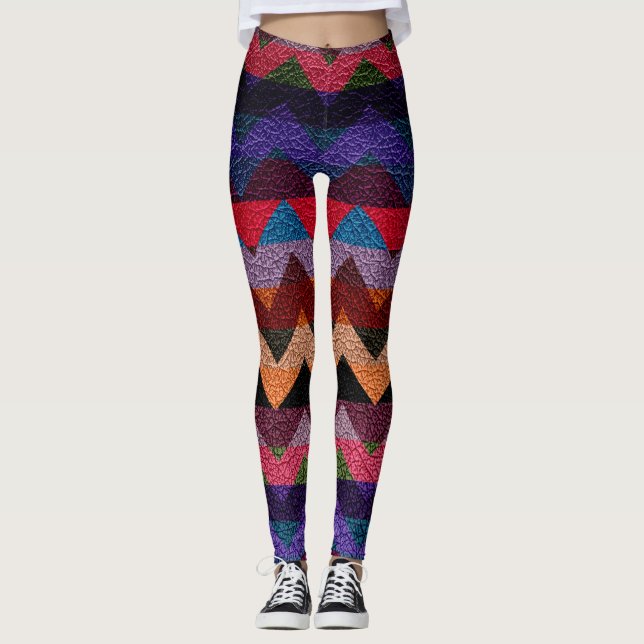Färgfull Chevron Modern Leather #9 Leggings (Framsida)