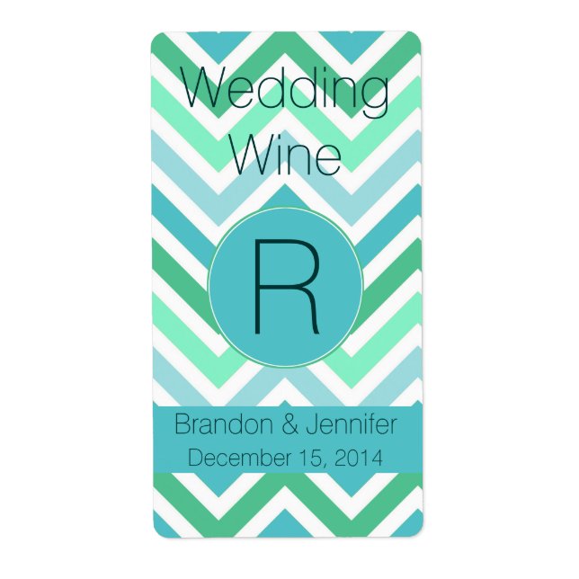 Färgfull Chevron Monogram Bröllop Mini Vin-etikett Fraktsedel (Framsidan)