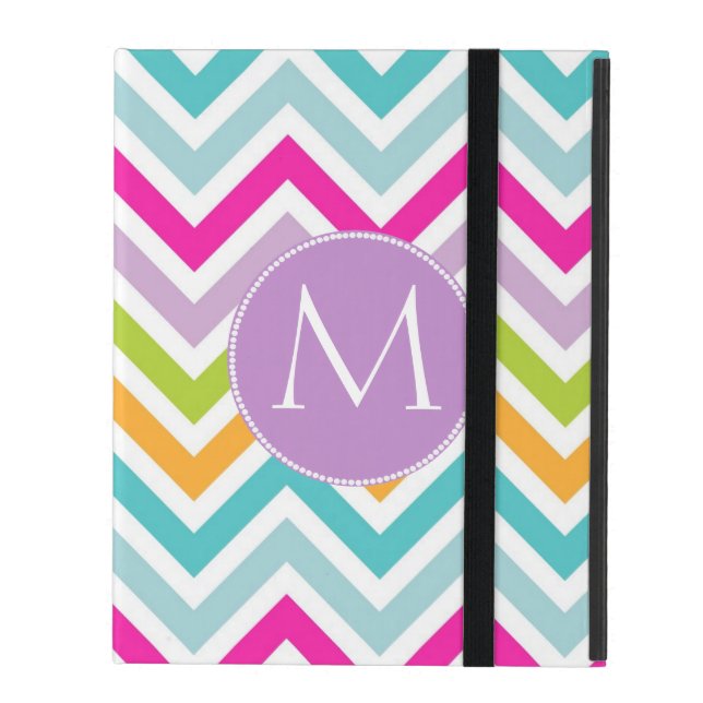 Färgfull Chevron Monogram iPad Case iPad Fodral (Framsidan Closed)