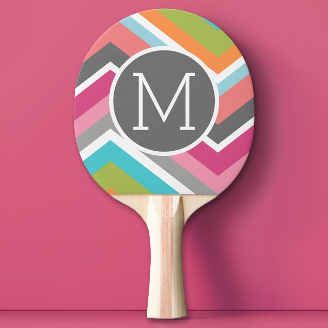 Färgfull Chevron Mönster med Anpassningsbar Monogr Pingisracket (Custom Monogram Ping Pong Paddle)