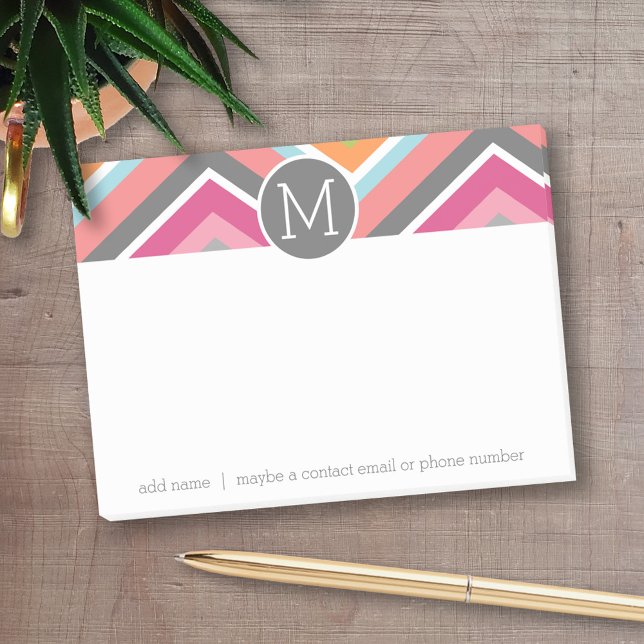 Färgfull Chevron Mönster med Anpassningsbar Monogr Post-it Block (Personalized Post-It Notes - add you name or other text)