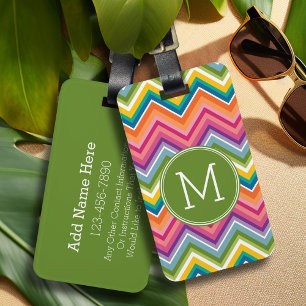 Färgfull Chevron Mönster med Monogram Bagagebricka