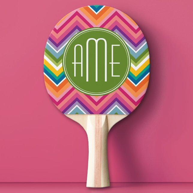 Färgfull Chevron Mönster med Monogram Pingisracket (Custom Pink Pong Paddle)