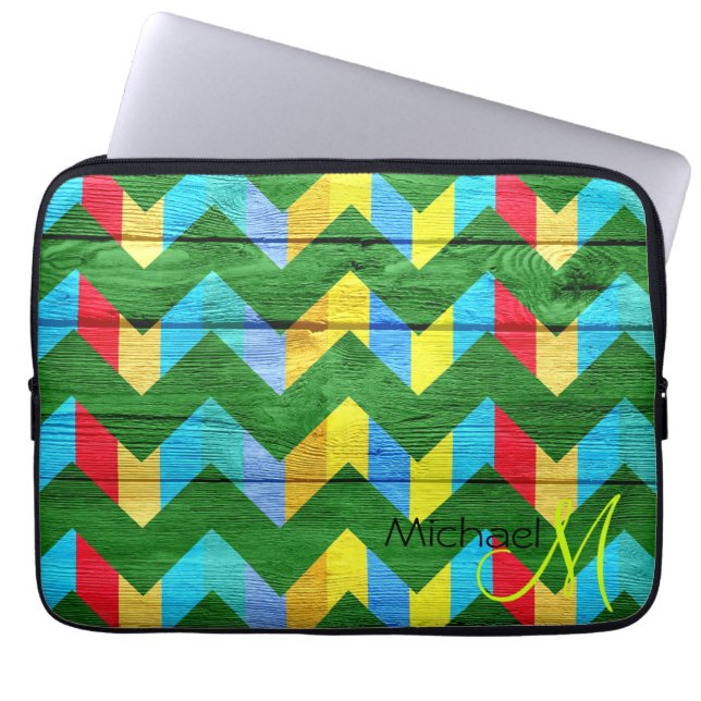 Färgfull Chevron Mönster Wooden #10 Laptop Fodral (Framsidan)