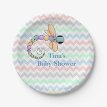 Färgfull Chevron och Dragonfly Papper Platt