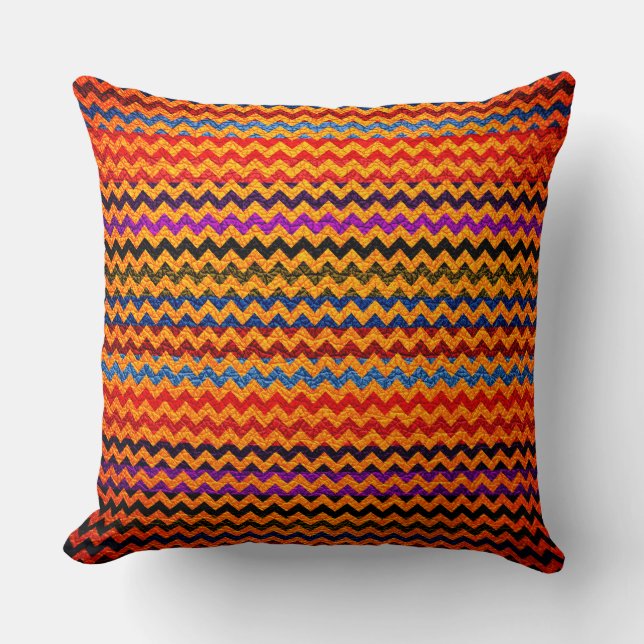 Färgfull Chevron Rand Leather-utseende #31 Kudde (Framsida)