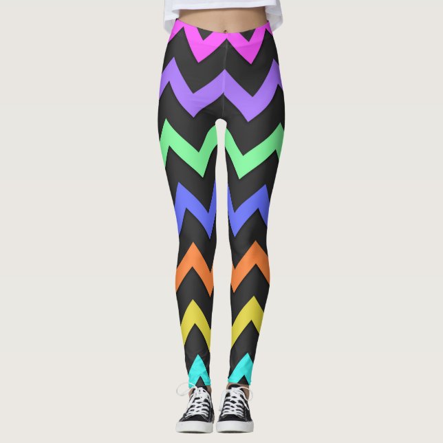 Färgfull Chevron Vibrant Coola Sommar Roligt Mönst Leggings (Framsida)