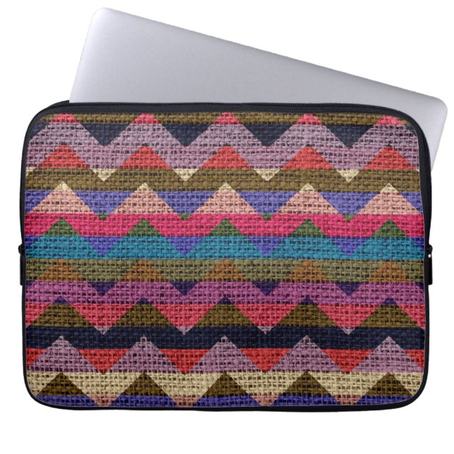 Färgfull Chevron Zigzag Burlap Jute #2 Laptop Sleeve (Framsidan)