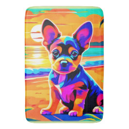 Färgfull Chihuahua Puppy på Sunset Beach Badrumsmatta