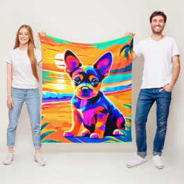 Färgfull Chihuahua Puppy på Sunset Beach Fleecefilt