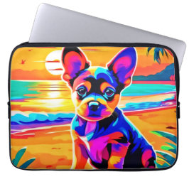 Färgfull Chihuahua Puppy på Sunset Beach Laptop Fodral
