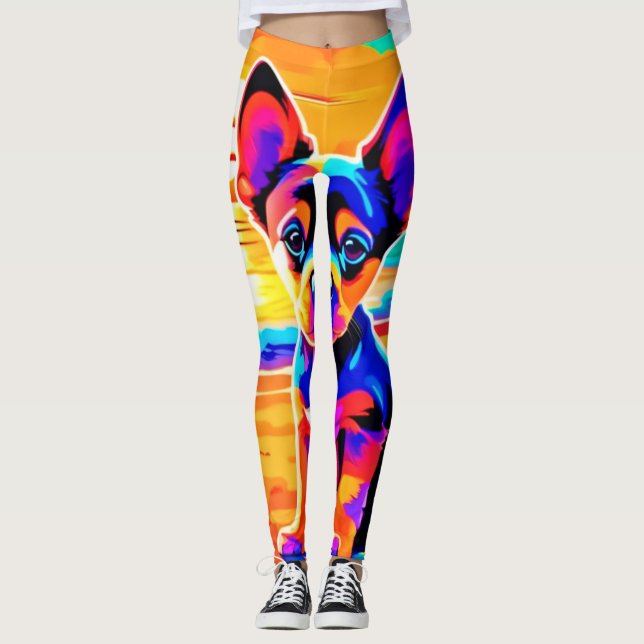 Färgfull Chihuahua Puppy på Sunset Beach Leggings (Framsida)