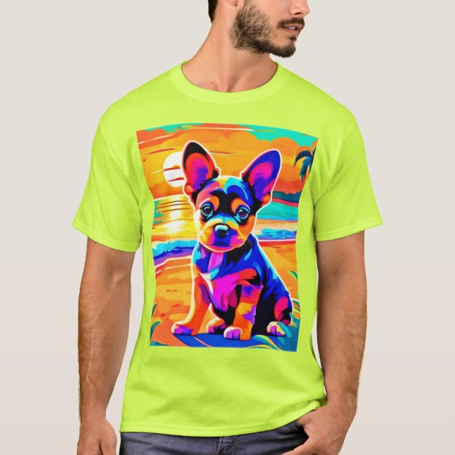 Färgfull Chihuahua Puppy på Sunset Beach T Shirt (Framsida)