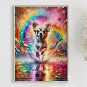 Färgfull Chihuahua Rainbow Splatter Art-Anpassning Poster