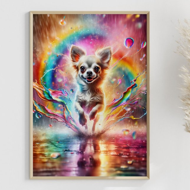 Färgfull Chihuahua Rainbow Splatter Art-Anpassning Poster (Framed example)
