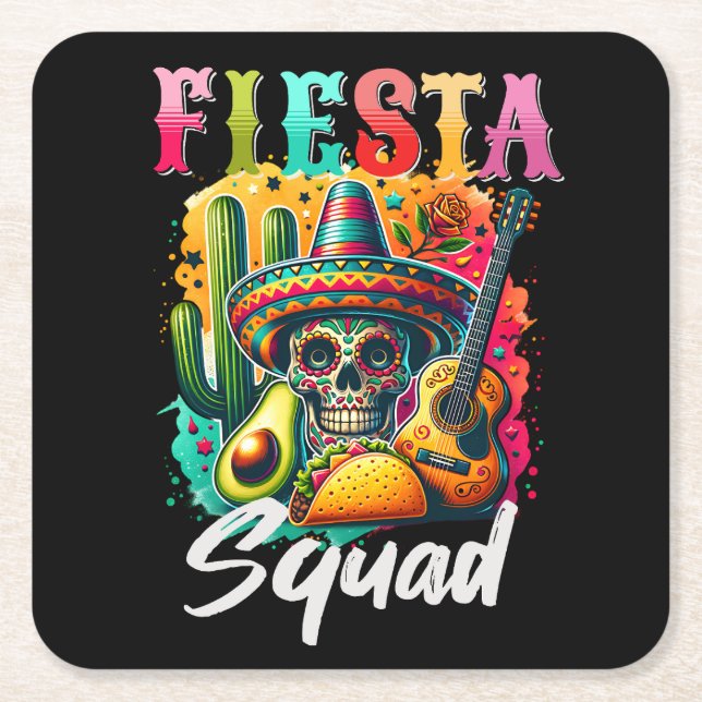 Färgfull Cinco de Mayo Fiesta Squad-design Underlägg Papper Kvadrat (Framsidan)