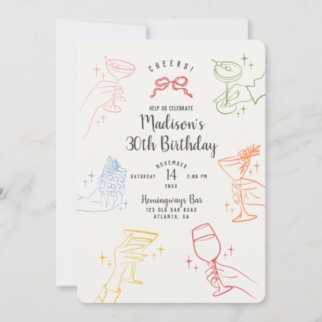 Färgfull Cocktail Party Födelsedagsfest Inbjudan (Framsida)