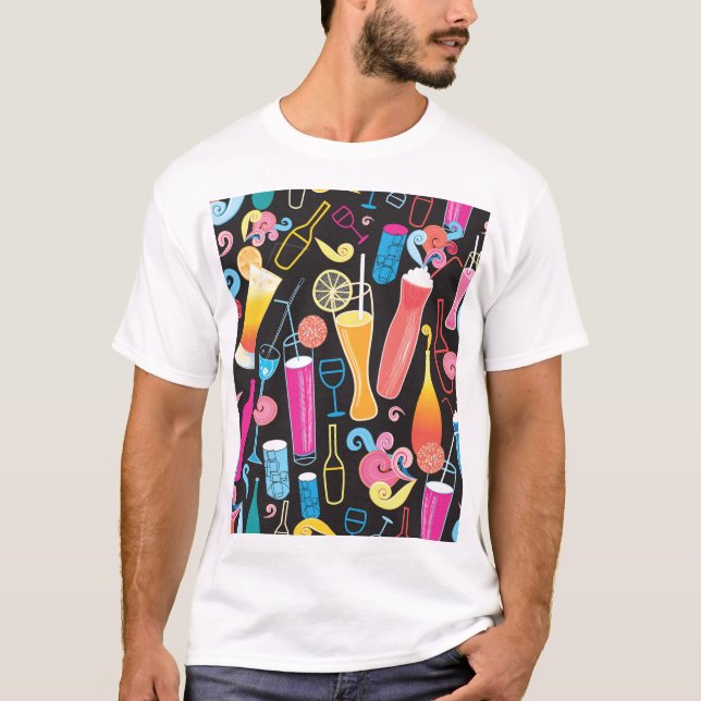 Färgfull cocktails Graphic Seamless Mönster T Shirt (Framsida)