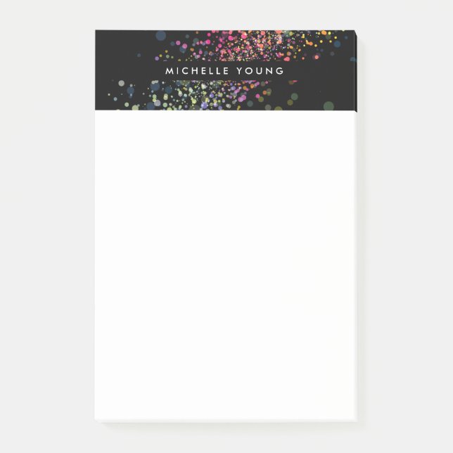 Färgfull Confetti Bokeh på Black Modern II Post-it Block (Framsida)