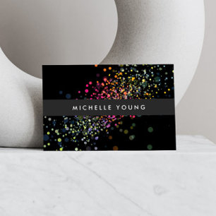 Färgfull Confetti Bokeh på Black Modern Visitkort