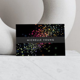 Färgfull Confetti Bokeh på Black Modern Visitkort