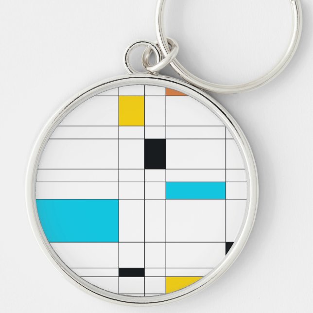 Färgfull, coola, trendig, modern illustrationskons rund silverfärgad nyckelring (Framsidan)