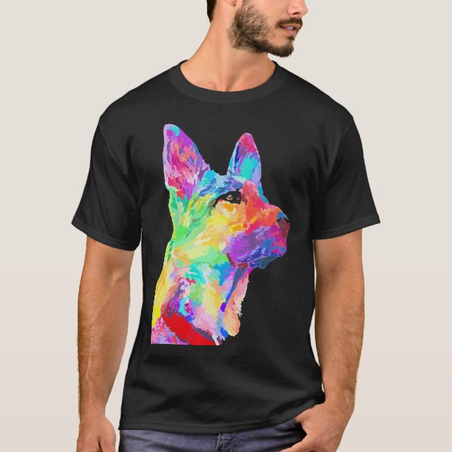 Färgfull Coola Tysk shepherd T Shirt (Framsida)