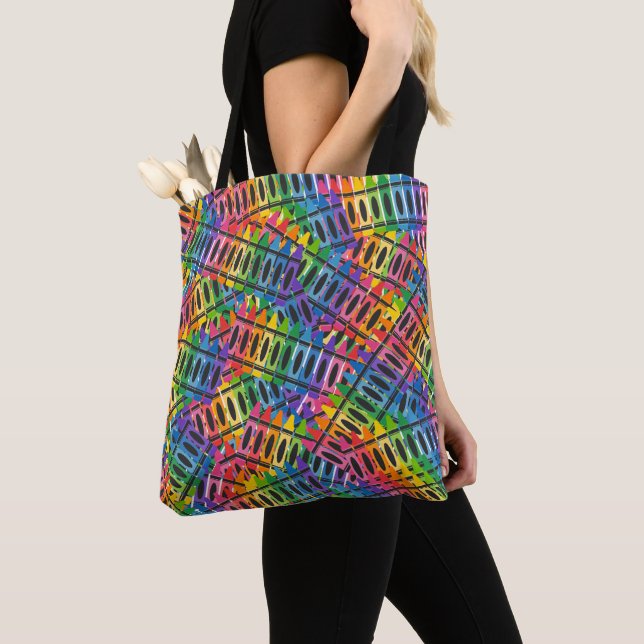 Färgfull Crayon Tote Bag | Lärargåva eller konst Tygkasse (Närbild)