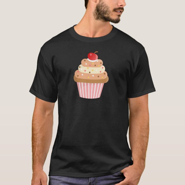 Färgfull cupkaka Cherry Topping T Shirt (Framsida)