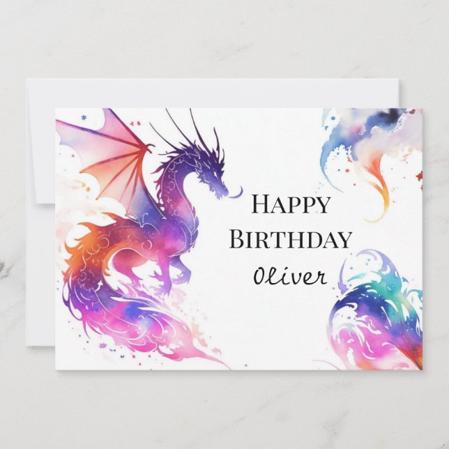 Färgfull Cute Dragon Birthday Kort (Framsida)