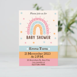 Färgfull cute Illustrated Boho Rainbow Baby Shower Inbjudningar