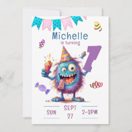 Färgfull cute Monster ett år efter dagens inbjudan
